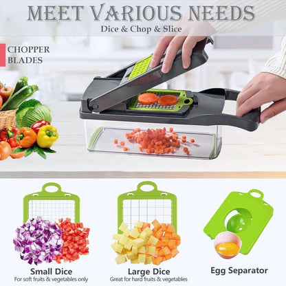 Pro-Series 16-in-1 Vegetable Chopper, Veggie Chopper, Food Chopper with Container, Vegetable Cutter Chopper & Spiralizer for Onion Salad (Grey, 15-piece set)