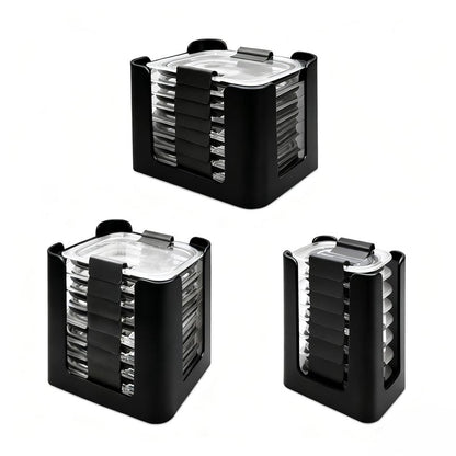 Food Container Lid Organizer for Rubbermaid Brilliances nap-on lids, Lid Organizer for Kitchen Cabinet Storage (3-Piece) - Holds 24 Lids for 4.7 Cup, 3.2 Cup, 1.3 Cup & 0.5 Cup Containers (Black)
