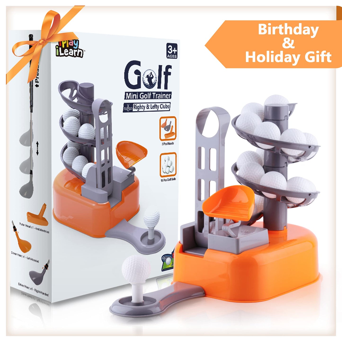 iPlay, iLearn Kids Golf Toys Set W/Left & Right Club Head, Boys Outdoor Sport Toy Age 3-5, Toddler Indoor Golf Ball Game, Child Exercise Active, Yard Play Birthday Gift 4 6 7 8 Year Olds Toddler Girl