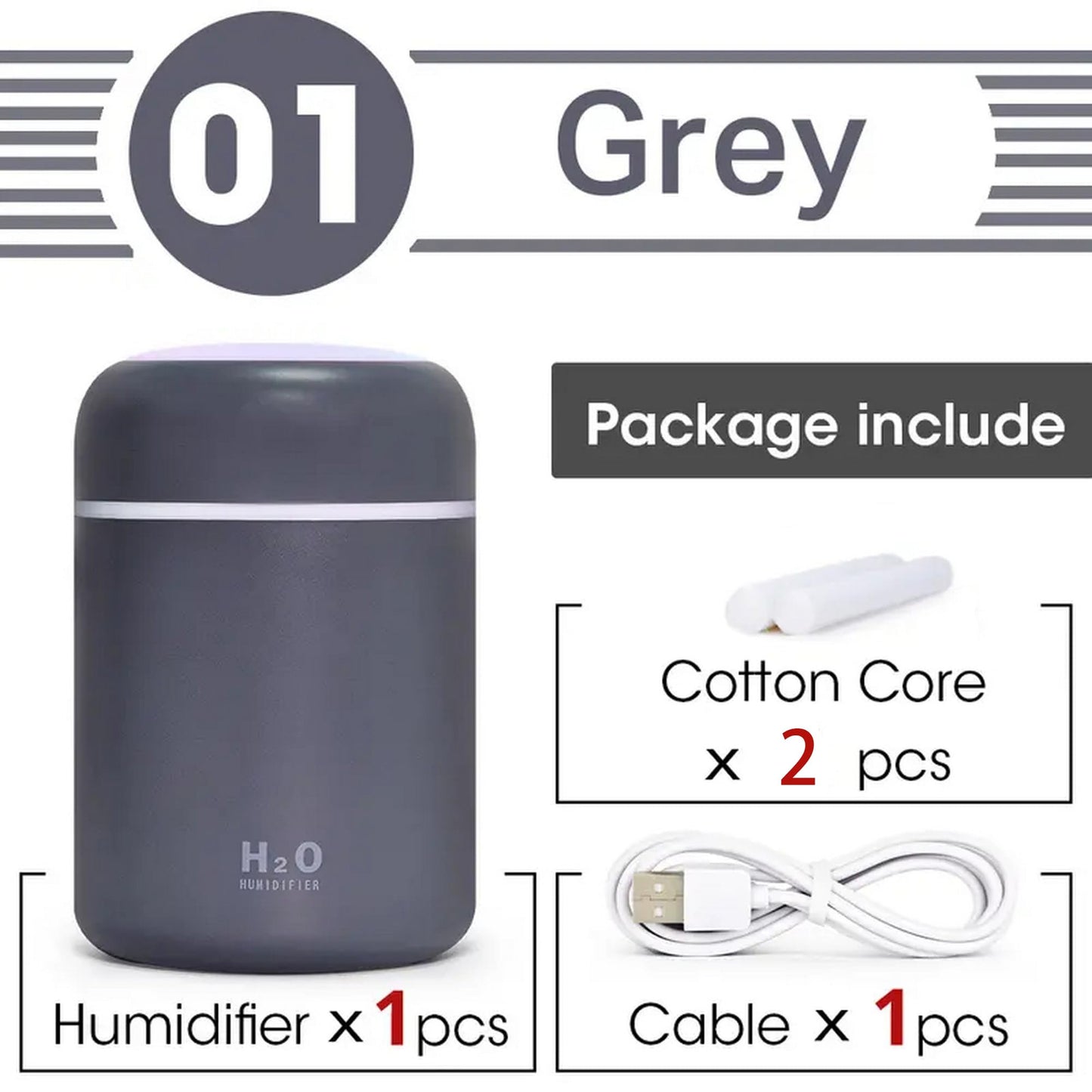 Portable Mini Humidifier, Colorful, Cool Mist, USB Powered. Perfect for Bedroom, Office & Car (300ml, White)