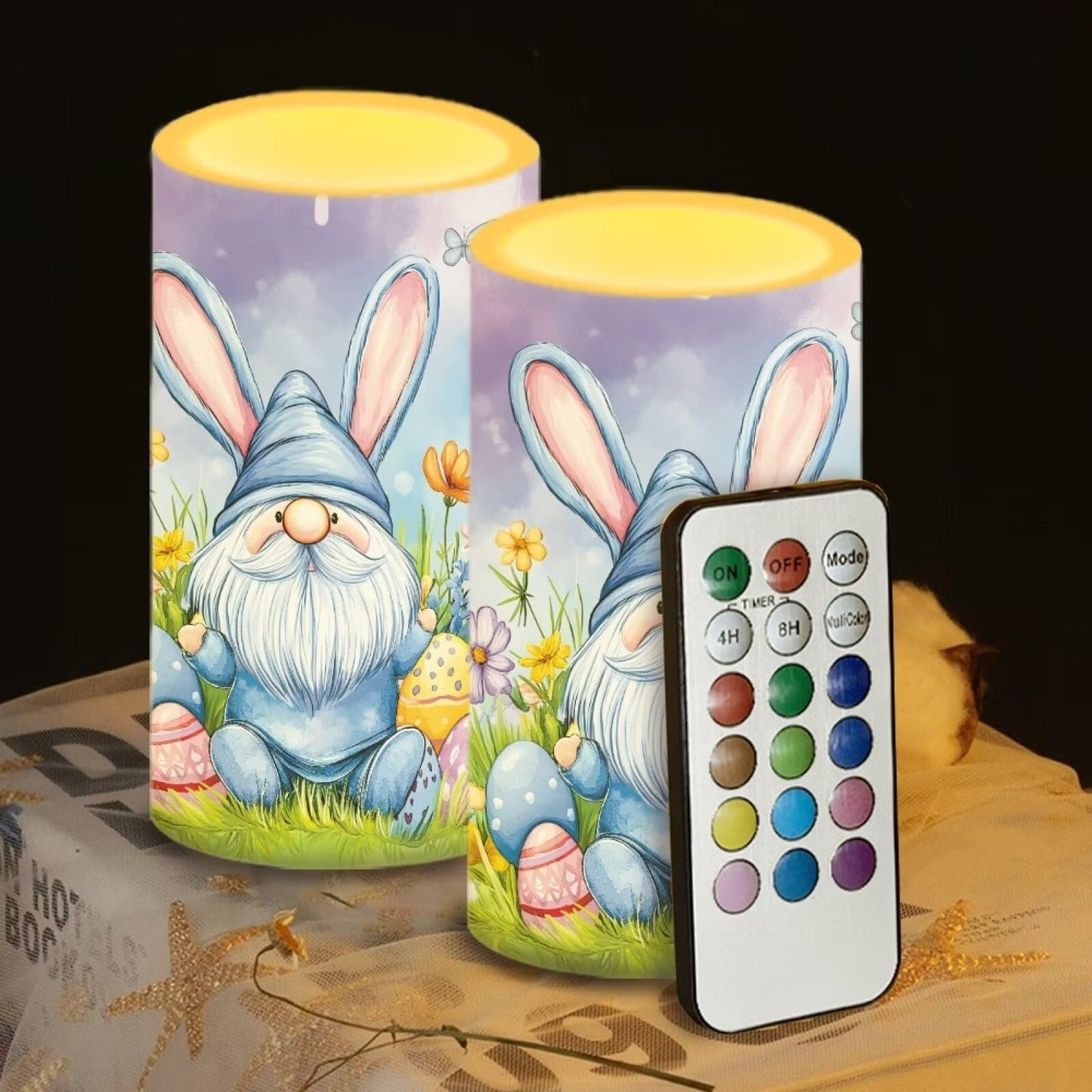 Luarisgur Flameless Candles LED Easter Gomes Stars Decorative Candles Battery Operated Ornage Flickering Candles with 18-Key Remote Timer Pillar for Home Living Room Party Table Decorations