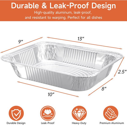 Lideropa Disposable Aluminum Foil Pans with Lids 9x13-25 Pack Aluminum Foil Pans, Heavy Duty Aluminum Baking Pans for Holiday Cooking, Christmas, Thanksgiving, Parties, Meal Prep & Storage