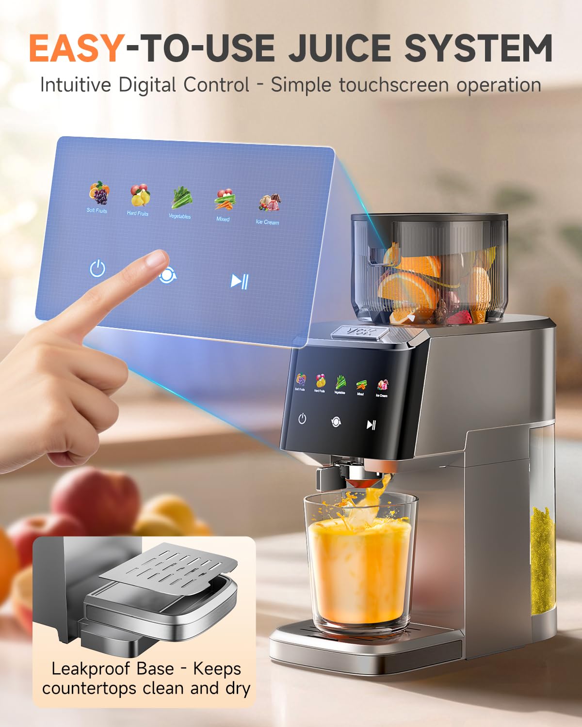 Cold Press Juicer with Large 5.12" Feed Chute- Slow Masticating Technology for Nutrient Retention, Quiet Motor, High Juice Yield, Leakproof Base- Perfect for Fruits Vegetables & Leafy Green
