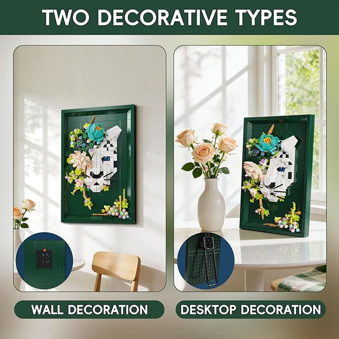 Leopard &amp Flowers Photo Frame Building Block Set 3D Wall Decor Puzzle Toy for Adults Creative Floral Animal Ornament.Ideal Gift Toy for Adults &amp Teens.
