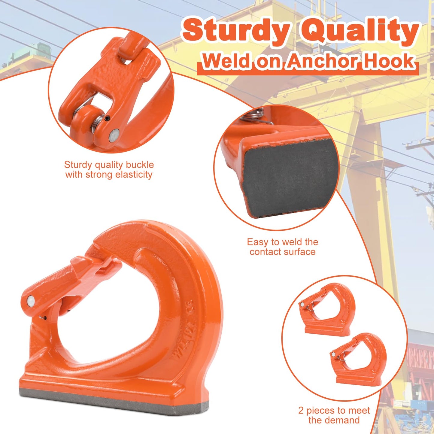 Leero 10 Ton G80 Weld on Anchor Hook, Heavy Duty Lifting Hook with 22,000 lbs Working Load Limit, Welding Hooks for Wrecker, Crane, Tractor, Rigging Lifting (2 Pack)