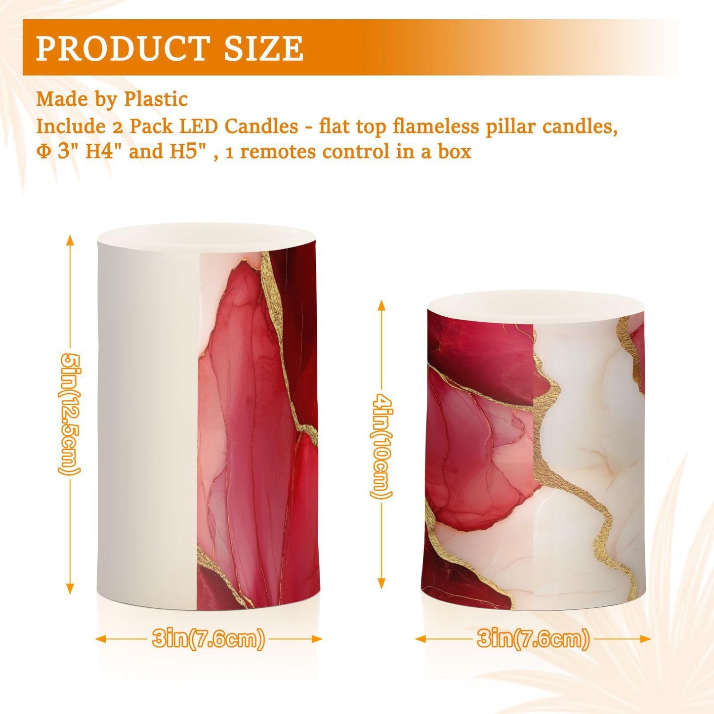 Zathe Flameless Flickering Candles Color Changing Led Pillar Candles for Living Room Marble Red White