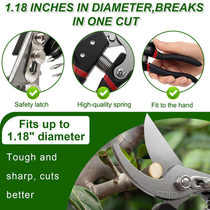 Pruning Shears, 8.5" Professional Garden Shears, SK5 Steel Hedge Clippers, Garden Clippers Handheld, Heavy Duty Garden Scissors Tools, Pruning Shears for Gardening Yard Roadside