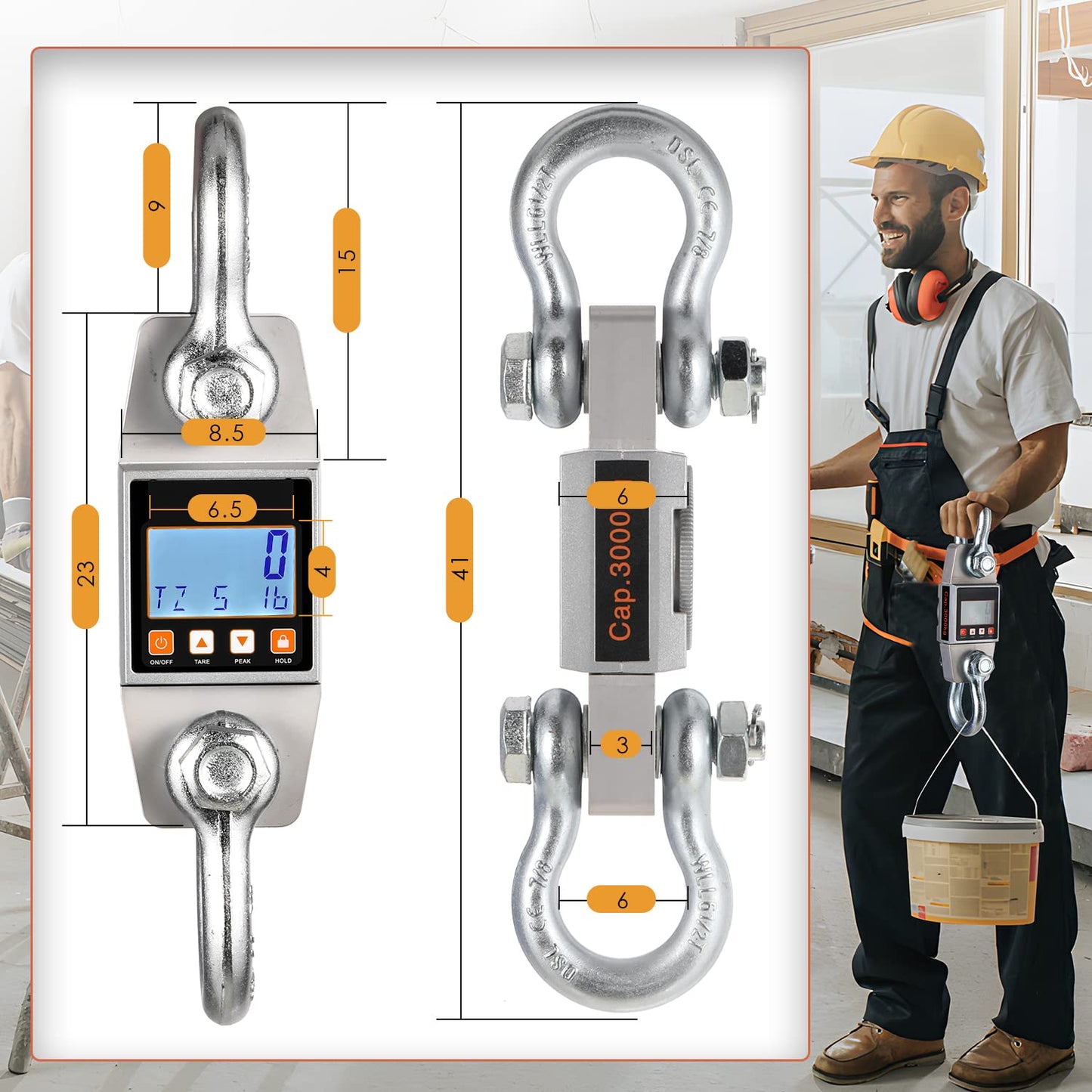 Bonvoisin Digital Crane Scale 11000lb Hanging Scale Heavy Duty Industrial Hanging Weight Scale (11000lb/5000kg)