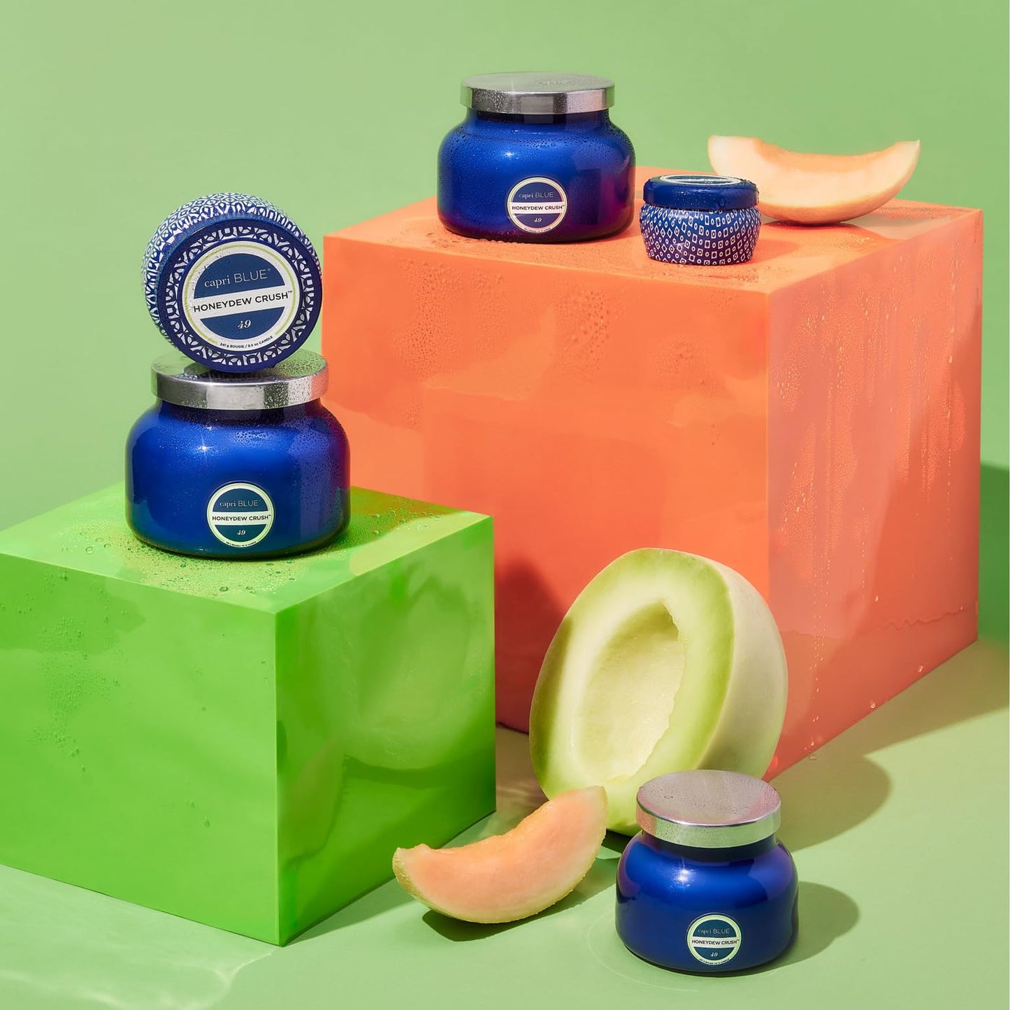 Capri Blue Signature Jar Candles - Long Lasting Soy Wax Blend - Luxury Tropical Scented Candles - Comes in Blue Decorative Glass Jar (Honeydew Crush, 19 oz)