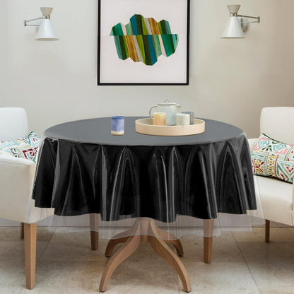 sancua Clear Plastic 100% Waterproof Round Tablecloth - 54 Inch - Vinyl PVC Table Cloth Protector Oil Spill Proof Wipe Clean Table Cover for Dining Tables, Parties & Camping, Crystal Clear