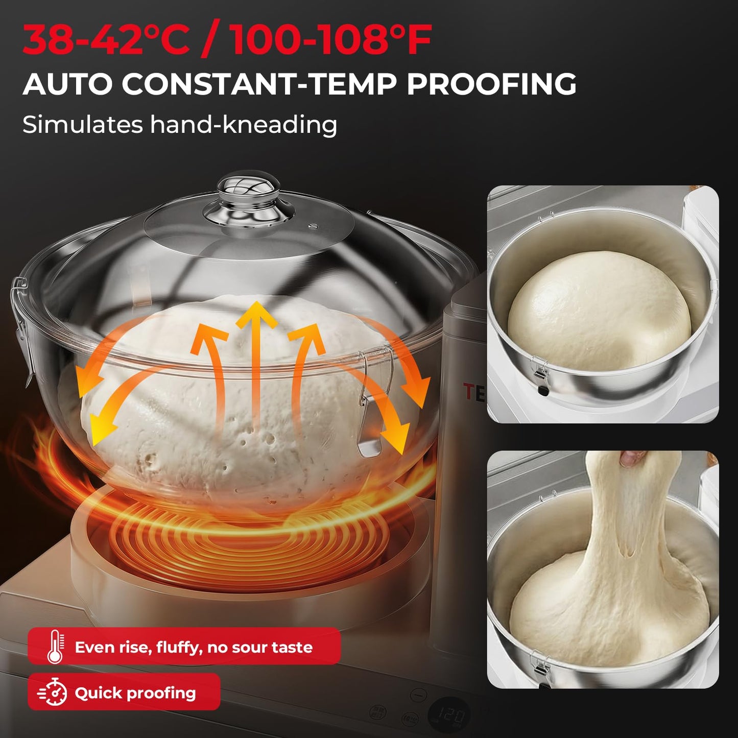 TERUISI Commercial Dough Mixer, 13.8QT Electric Dough Maker with LED Display Timer Ferment Function, Countertop Bread Mixer Kneading Machine with Stainless Steel Removable Bowl for 18LBS Flour Pizza