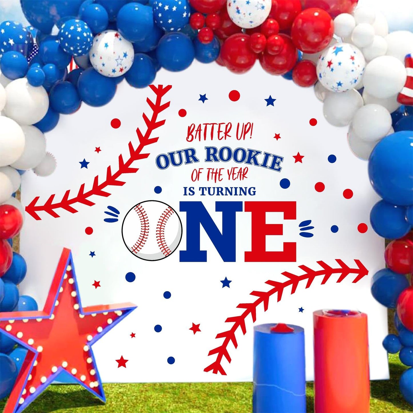 First Birthday Arch Decals for Baby Boy Baseball Theme Party Decorations 1st Birthday Backdrop Decals Rookie of The Year Baby Shower Balloon Arch Decor Photography Background Stickers