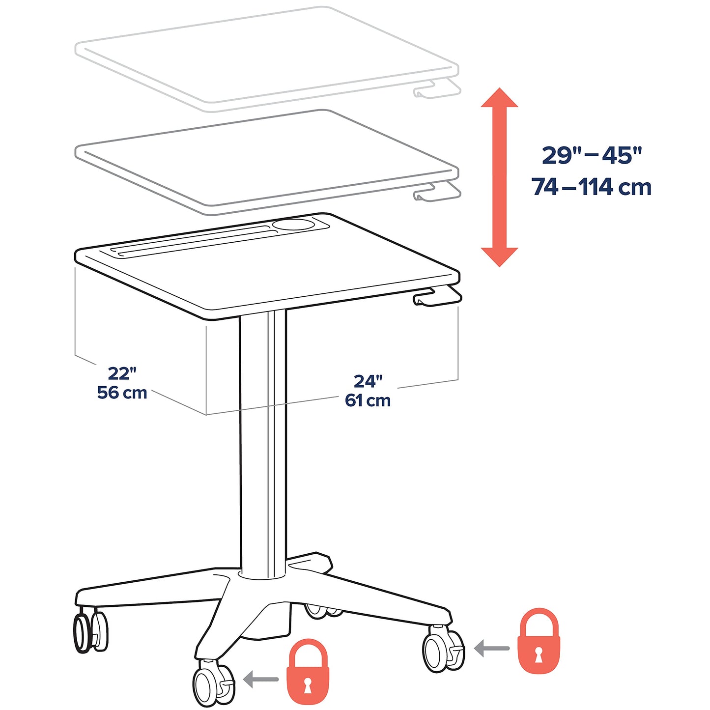 Ergotron – LearnFit Mobile Standing Desk, Adjustable Height Small Rolling Laptop Computer Sit Stand Desk with Wheels for Classroom, Office, Medical or Home Use – Adjusts from 29 to 45 Inches – Grey