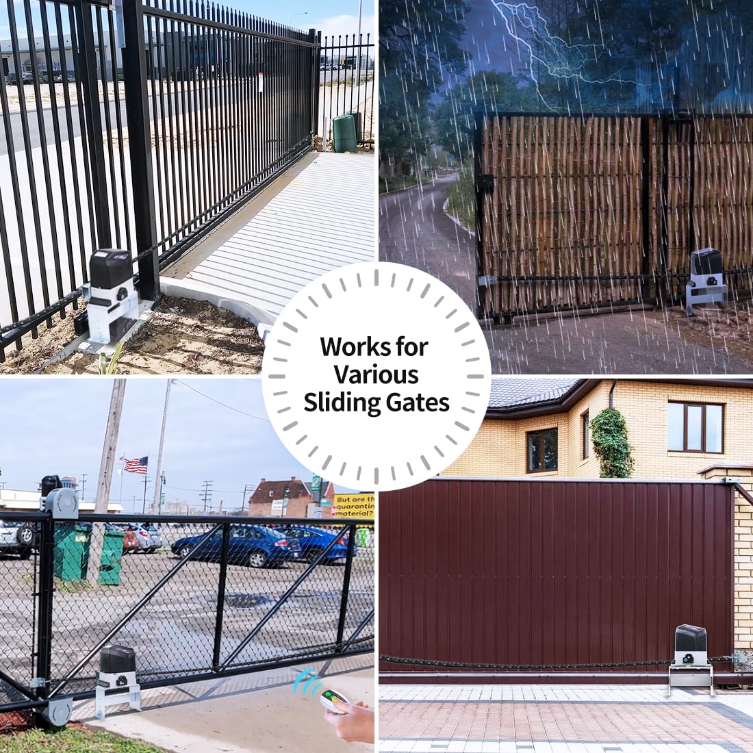 TOPENS CK1200 Automatic Sliding Gate Opener Chain Drive Electric Gate Motor for Heavy Driveway Slide Gate Up to 3400 Pounds, Security Gate Operator AC Powered with 20ft Roller Chain and Remote Control