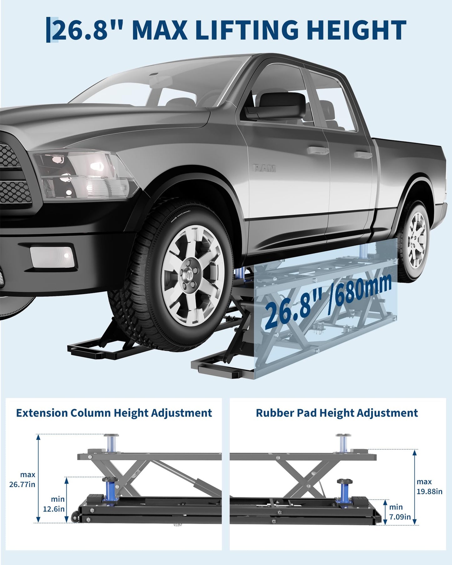 Garvee 7000 LBS Portable Car Lift, Heavy Duty Carbon Steel Truck Lift with 26.8" Max Lift Height, Adjustable Scissor Lift for Cars, SUVs & Light Trucks