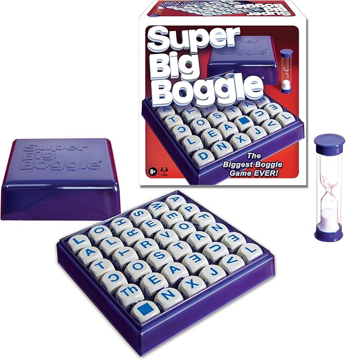 Winning Moves Super Big Boggle with 6x6 Grid and 36 Letter Cubes Games USA The Biggest Boggle Game Ever 4 Minute Sand Timer for 2 or More Players Ages 8+ (1165)