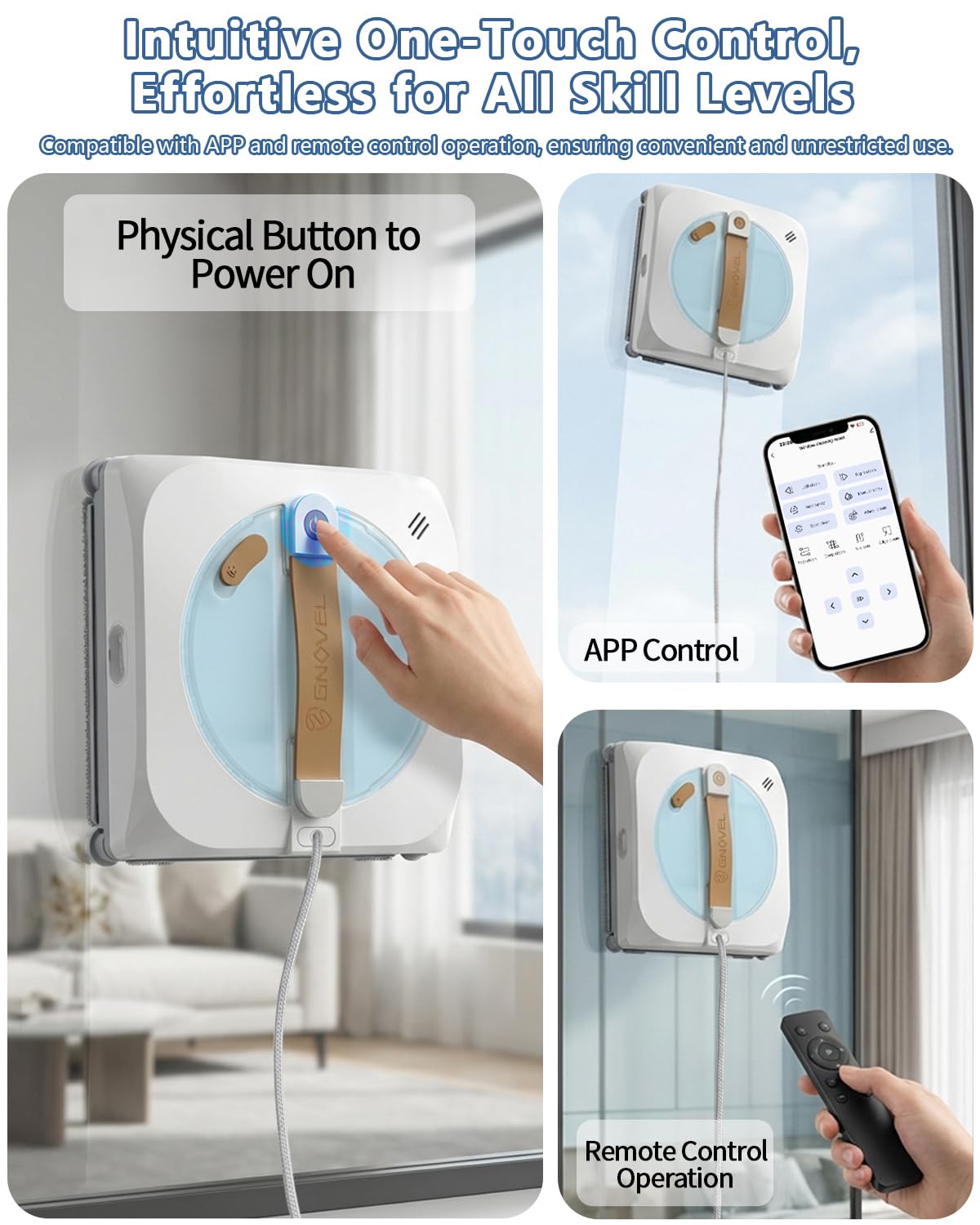 GNOVEL Upgraded Window Cleaning Robot, 10000Pa Strong Suction, 15-Stage Anti-Fall, Smart Path Planning, Edge Detection, App & Remote Control, Automatic Glass Cleaner for High Rise Windows, Glass, Tile