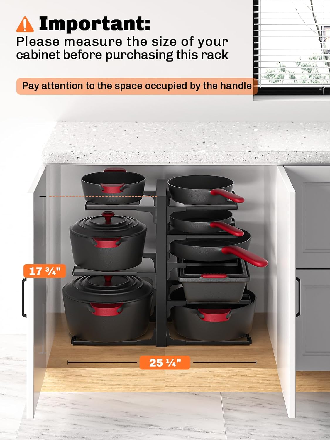 MUDEELA 8-Tier Pots and Pans Organizer under Cabinet, 15.83" Height Heavy Duty Pot and Pan Organizer Kitchen Cabinet Organization and Storage, Adjustable Pot Rack for Frying Pan, Cast Iron Skillet