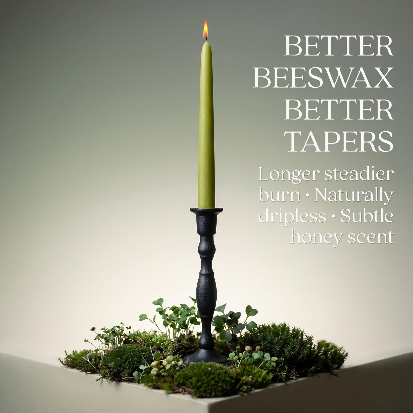 Bluecorn Beeswax Taper Candles, 100% Pure Natural Bees Wax, Pair of 12 Inch Sage Green Tapered Candlesticks, Clean Burning & Dripless, Fragrance Free, Long Lasting, Home Decor, American Made, 1 Count