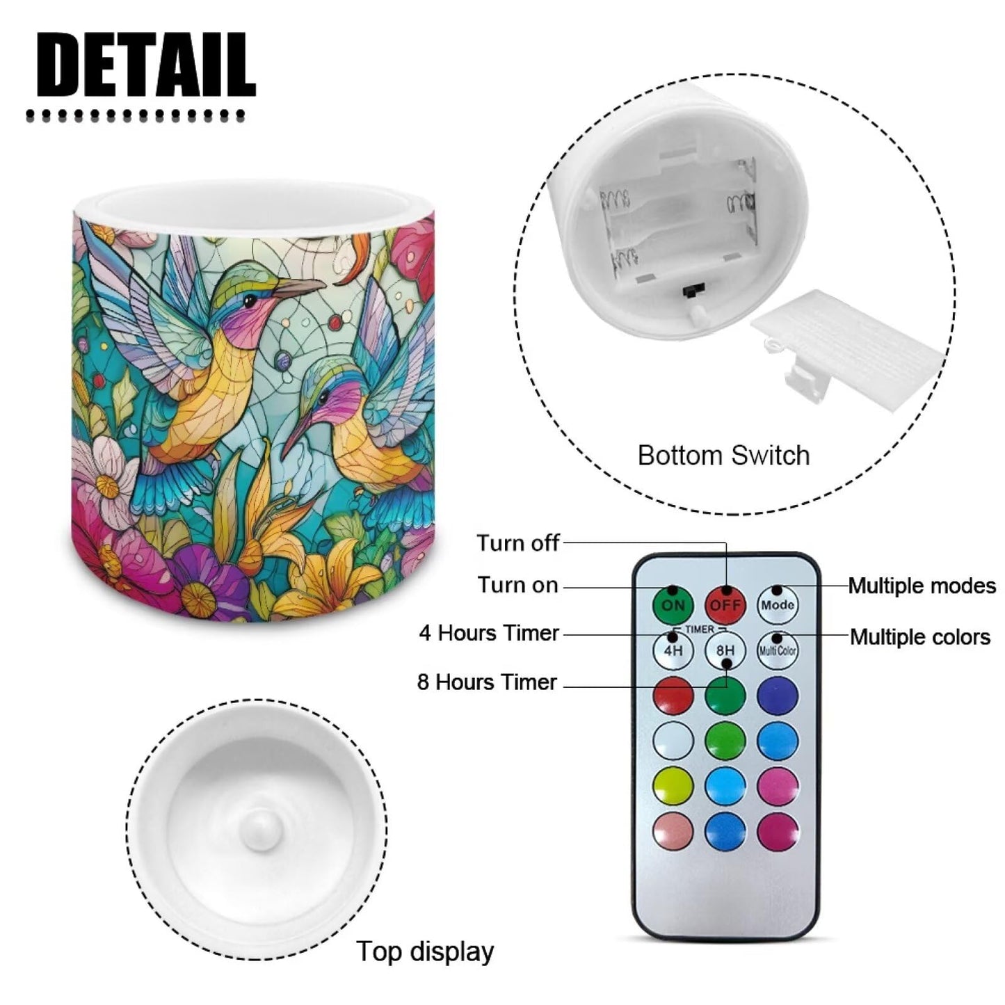 Cozeyat Colorful Bird LED Candles Set of 4 Battery Powered Flameless with Remote Timer Flickering Flame Waterproof for Home Beach Garden Use