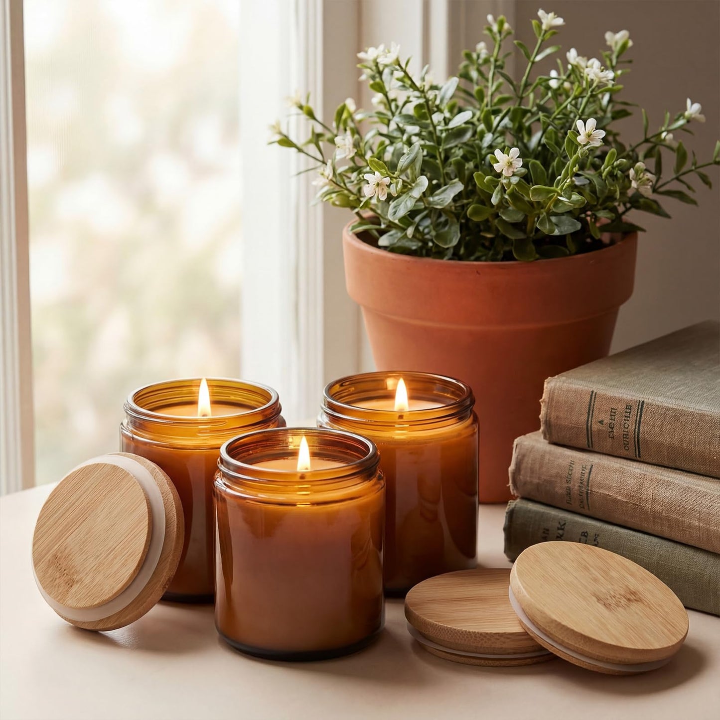 Ferrochef 12 Pcs Bamboo Lids for 7oz Candle Jars,Only Wood Cup Lids Tops for Making Candle, Glass Jars, Reusable Cover for Storage Decor Sample Container