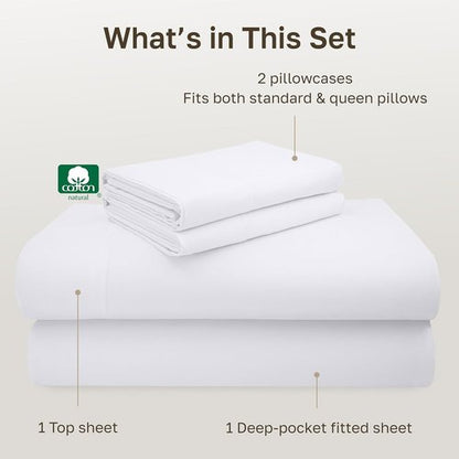 California Design Den Queen Sheet Set - Luxury 600 Thread Count Sateen, 100% Cotton, Deep Pocket - White
