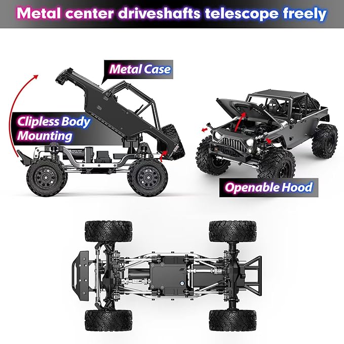 HYPER GO H12Y 1/12 Brushless 4X4 RC Rock Crawlers for Adults Metal Case Waterproof 4WD Off-Road RC Rock Trucks with Portal Axles All Terrain RC Cars with 2 Battery