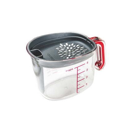 Tovolo Fat Separator Gravy Strainer 4 Cup Fat Separating Measuring Cup with Lid for Cooking Gravy Broth Turkey Juices, Easy Clean Fat Skimmer Measuring Grease Gravy Boat Strainer for Meal Prep
