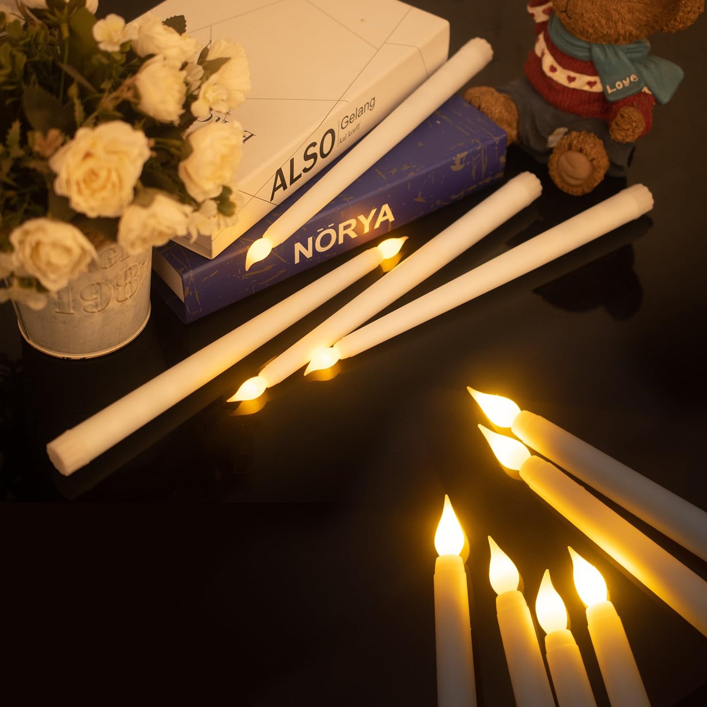 Bazayona 36pcs Flameless Flickering LED Taper Candles Bulk Battery Operated Candles for Christmas Halloween Birthday Wedding Party, (Ivory, 11 inch, 36pcs)