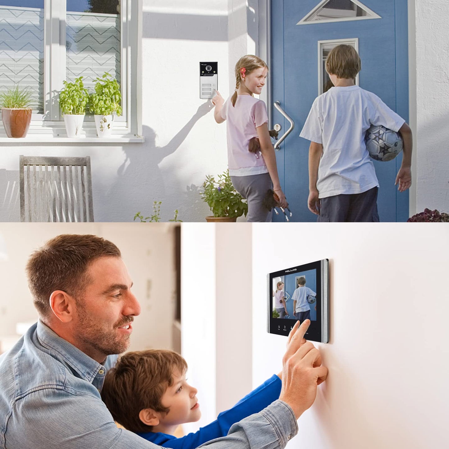WOLILIWO Wired Video Intercom System, 7 Inch Ring Video Doorbell with IR Night Vision Support Remote Unlock, Dual-Way Intercom for Villa House Office Apartment with 1-Camera and 3-Monitor