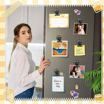 Grtard 12 Pack Magnetic Clips, Fridge Magnets Refrigerator Magnets, Strong Magnetic Clips Heavy Duty, Whiteboard Magnet Clip for Office Home Classroom Organization Kitchen Accessories(Black)