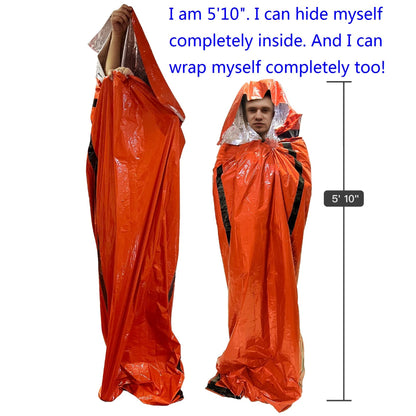 Portable Emergency Blanket & Bivvy Sack Thermal Sleeping Bag - 2 Pack