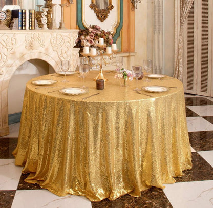 SquarePie Sequin Tablecloth Round Gold 132 Inch Sparkly Table Linen for Wedding Birthday Party Christmas