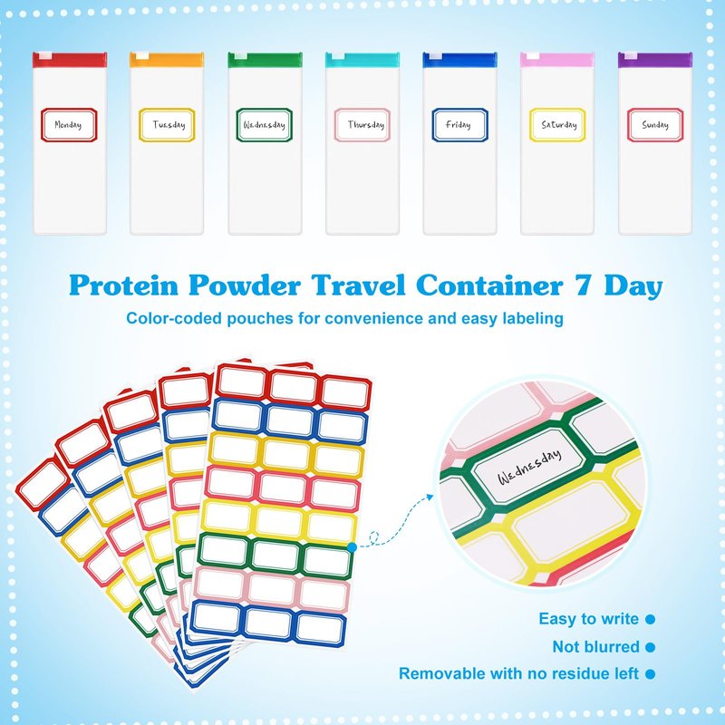 55 Pcs Protein Powder Travel Container Set - Protein Powder Container To Go, Single Dose Kit Reusable Powder Supplement Packets, Portable Powder Organizer Zip up Bags with Funnels, Spoons, Labels
