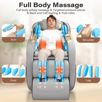 TLIFE Massage Chair Full Body, 160°Zero Gravity Recliner with Body Scan, 50" SL-Track Shiatsu Massage Chair, Fixed Point Massage, Foot Rollers, 12 Auto Modes, Deep Yoga Stretch, Heating, Grey