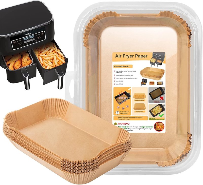 KDSOM Air Fryer Liners Disposable for Ninja Air Fryer, 100 Pcs Non-Stick Parchment Paper - Oil-proof (22x14.5cm), Brown