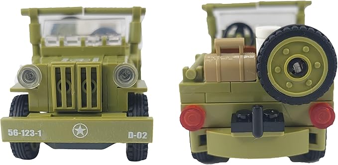 General Jim's WW2 US Army 4x4 Vehicle &amp Artillery Set Army Green Military Trucks with Tow Cannons 2 Figures &amp Custom Weapons Brick Building Set for All Building Levels Compatible with Major B