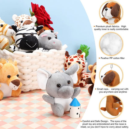 Skylety 12pcs Mini Safari Stuff Animal 3.9 Inch Cute Jungle Stuffed Animal Lion Rabbit Owl Hedgehog Monkey Tiger Zebra Elephant Leopard Hippopotamus Rhinoceros for Easter