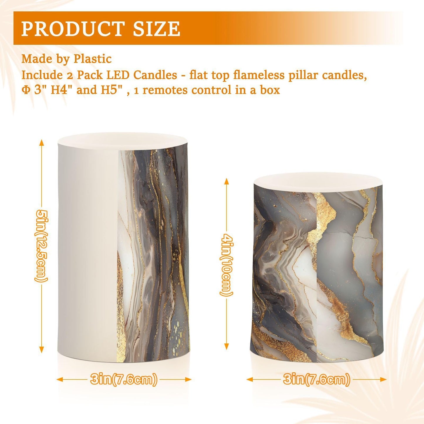 Flameless Pillar Candles Battery Powered Flameless Candle Lantern for Christmas Marble Brown Gray
