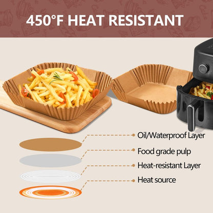 UBeesize 9 Inch Air Fryer Paper Liners,300 PCS Parchment Paper, Air Fryer Disposable Paper Liners for Microwave, Non-Stick Sheets Square Free of Bleach（Bottom size 8 Inch）