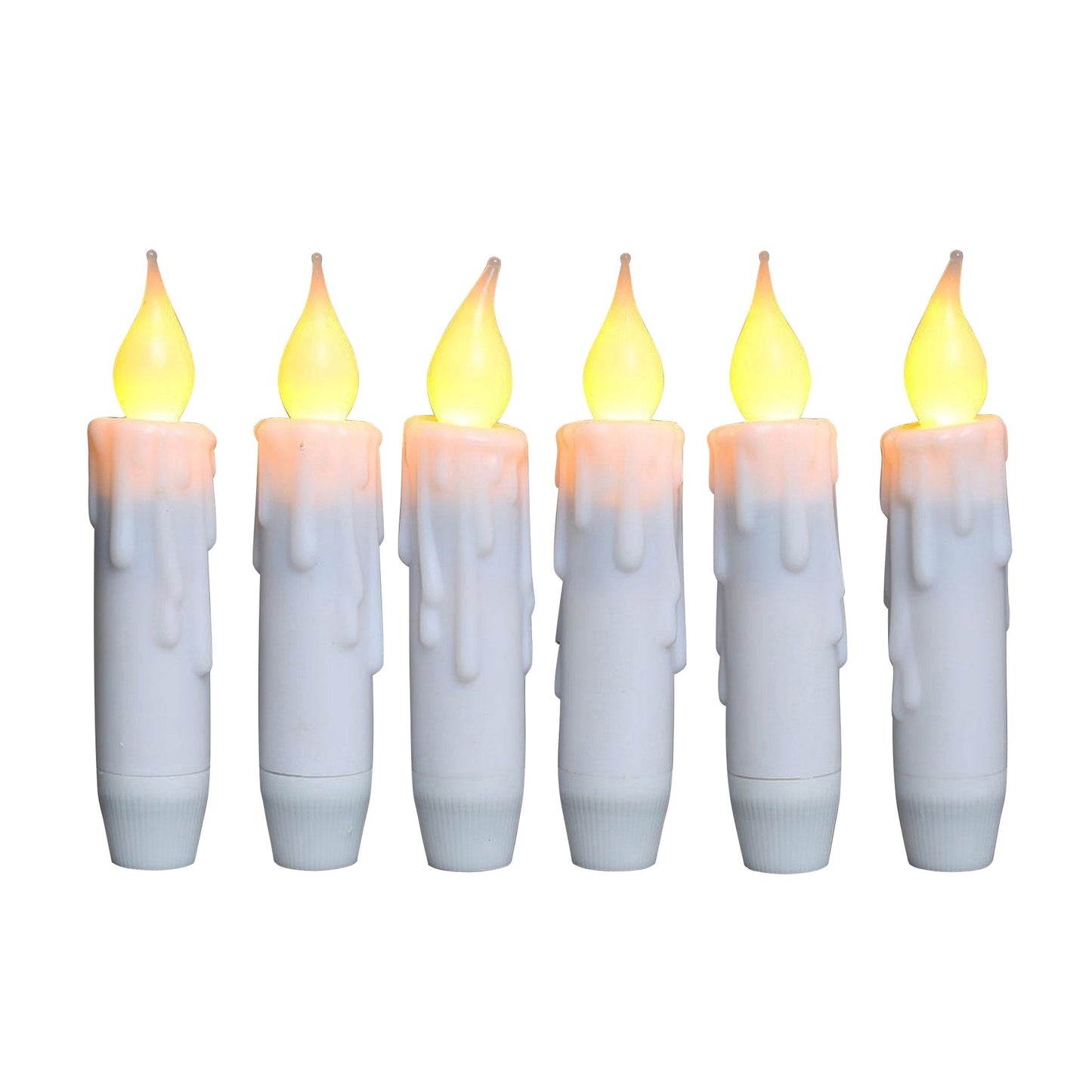 CVHOMEDECO. Flickering Taper Candles LED Drip Flameless Candles, Battery Operated with Timer, White, 4-3/4 Inch, Set of 6