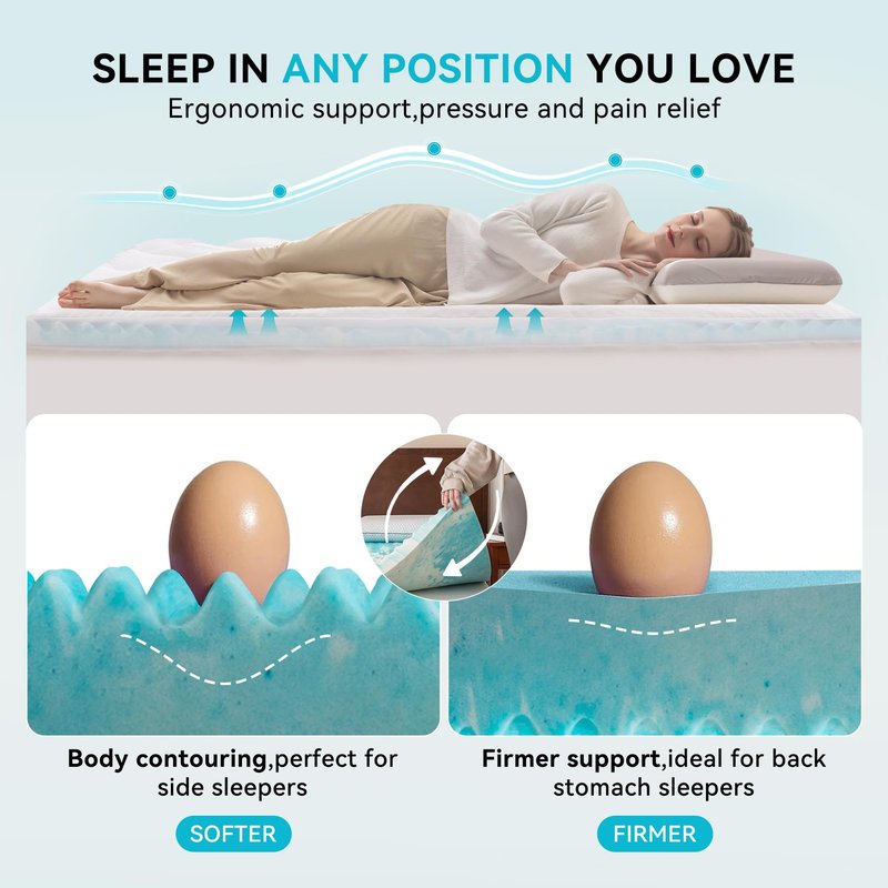 Erdoru Pillow Top 3 Inch Memory Foam Mattress Topper Full, 2 Inch Cooling 5-Zone Gel Memory Foam Plus 1 Inch Down Alternative Pillow Top Mattress Topper, Support for Back Pain