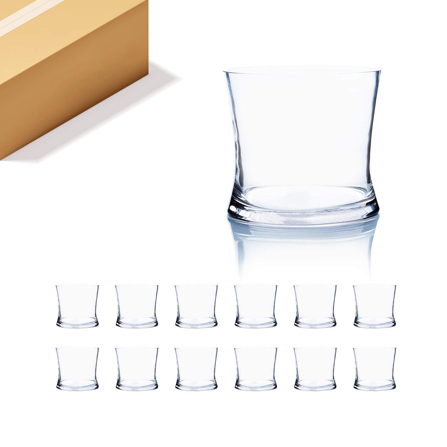 WGV Unique Bouquet Vase Bulk, 5.5" W, 8" H, Clear Short Hurricane Glass Candle Holder, Floral Planter Terrarium, Home Wedding Event Decor, 12 Pieces (VHV0808)