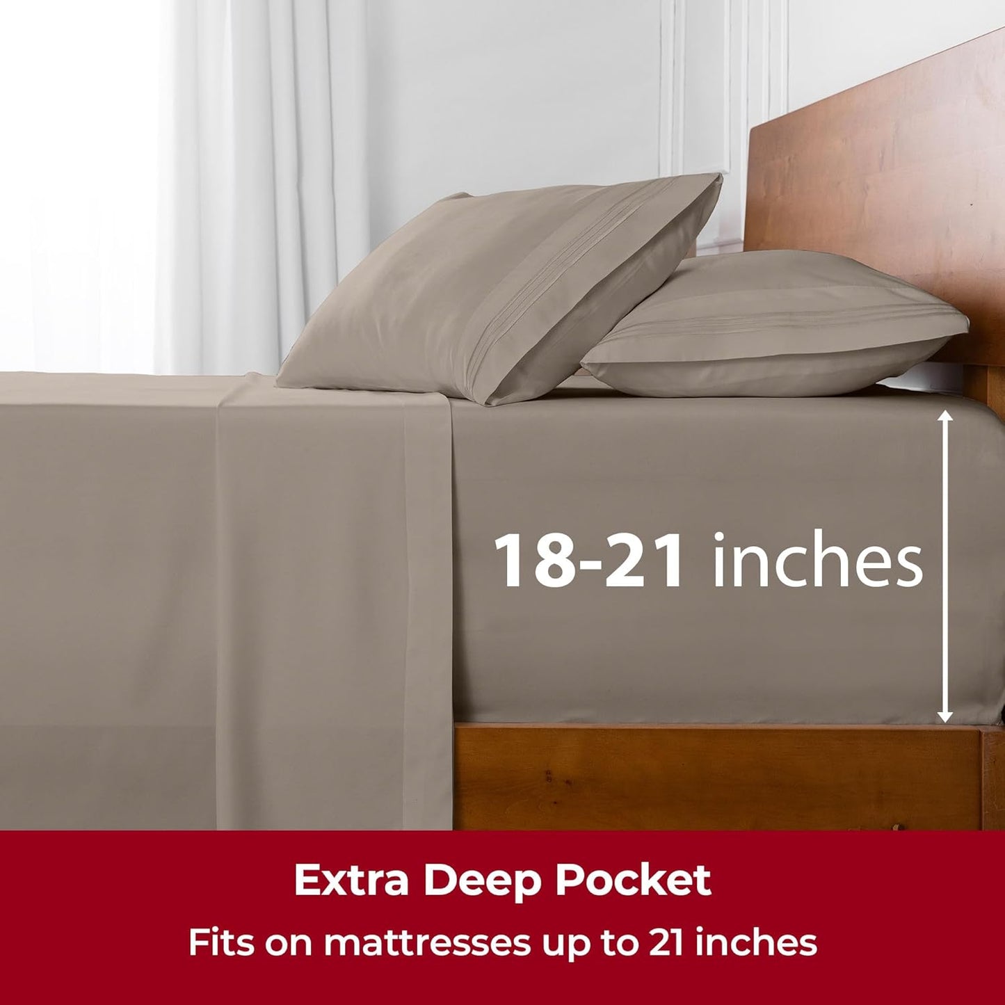 Mellanni Extra Deep California King Sheets - Ultra Soft, Cooling Bedding - 4 PC Hotel Luxury Set | Tan, Wrinkle & Fade Resistant