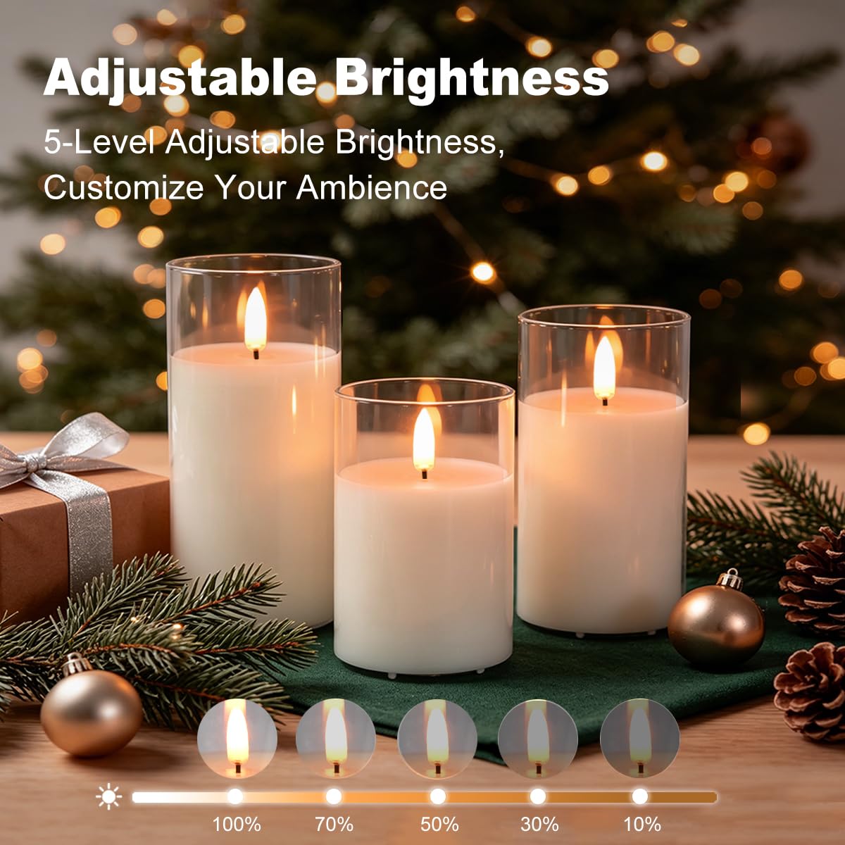Rechargeable Flameless Glass Pillar Candles – Real Wax Flameless Candles Home Decorations,–Set of 3, Realistic Flickering LED Light,Remote & Timer, Ideal for Living Room, Bedroom & Festival Décor
