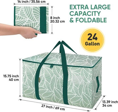 BALEINE 8-Pack Heavy-Duty Moving Bags - Oversized Storage Totes with Reinforced Handles (Antique Foliage)