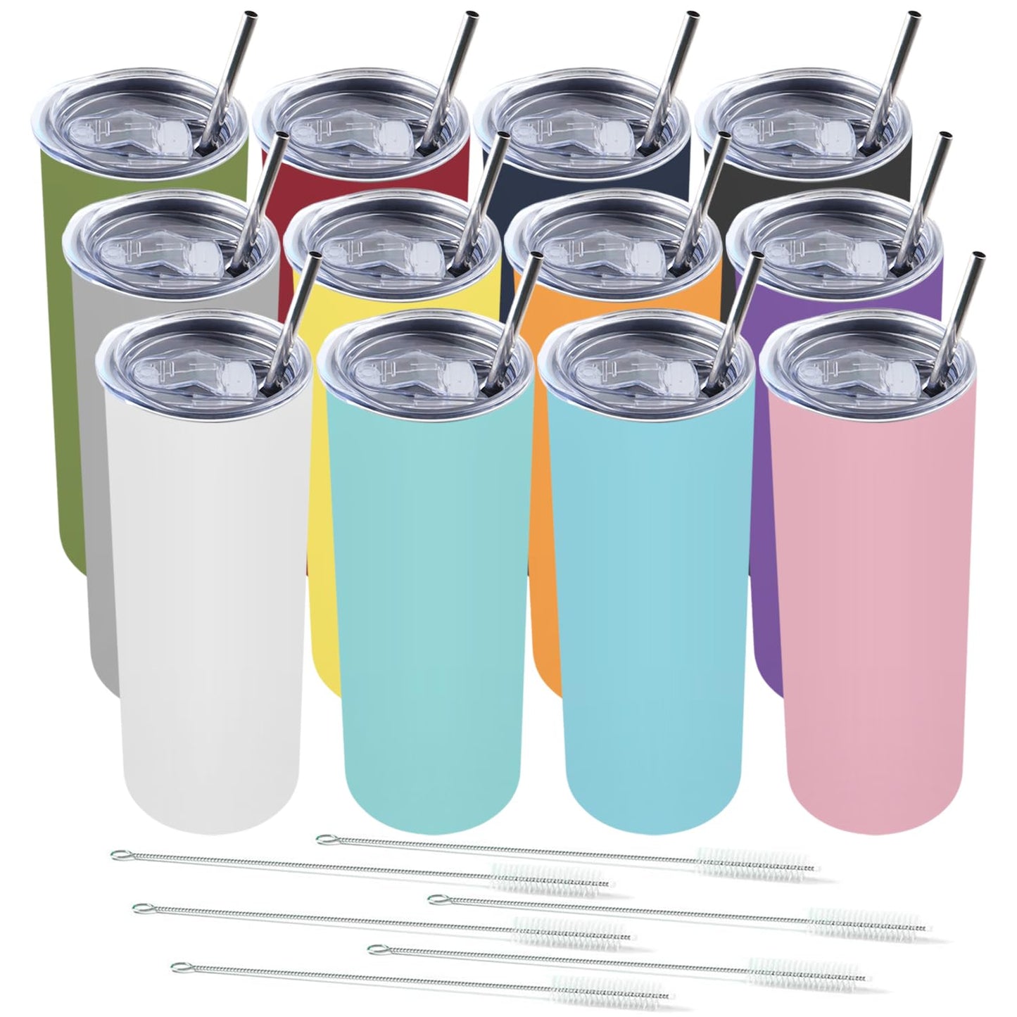 Amtidy 8 Pack 20 oz Insulated Slim Tumbler with Lid and Straw, Powder Coated Double Wall Vacuum Insulated Tumbler for Hot and Cold Drinks