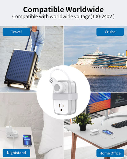 Travel Power Strip with USB 2 Pack, NTONPOWER 4 Outlets and 3 USB with 4Ft Short Extension Cord, Small Portable Desktop Charging Station for Cruise Ship, Home Office, White