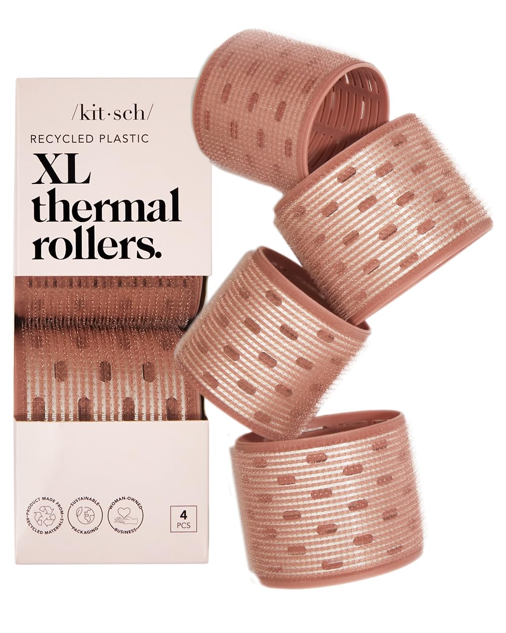 Kitsch Ceramic Thermal Hair Rollers for Women – Self Grip Hair Curlers for Heatless Curls Overnight - Volumizing Large Rollers for Short & Long Hair - For Long Lasting Frizz-Free Curls - Black, 8pcs