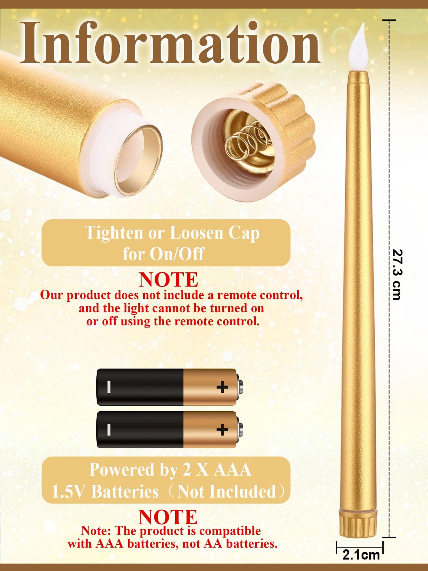 Funtery 48 Pcs Flameless LED Taper Candles Battery Operated Candles Bulk Realistic LED Candlesticks Flickering for Wedding Church Graduation Party Home Decor(Gold,Classic Style)